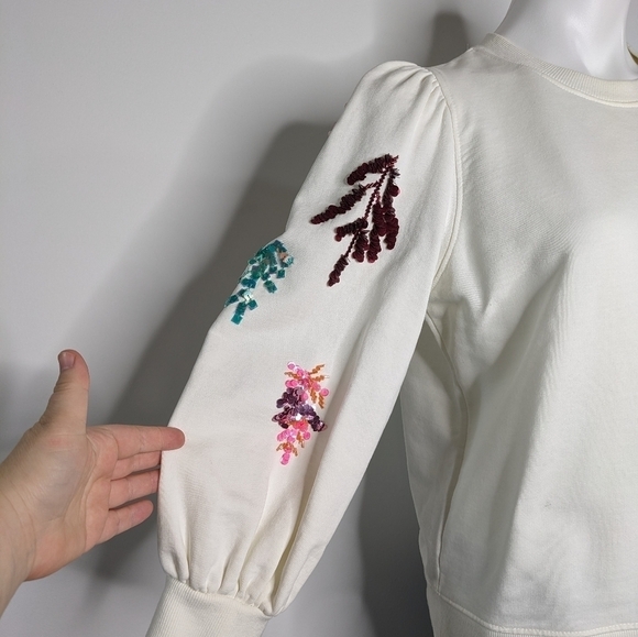 Essentiel Antwerp Zita bead & sequin puff sleeve sweatshirt 8 - Picture 4 of 14